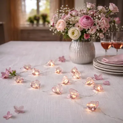 Produktbild von LED Lichterkette Herzen - 12 rosa Herzen - L: 1,65m - Batteriebetrieb - Timer