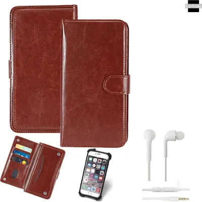 Produktbild von K-S-Trade 360° Hülle kompatibel mit Huawei P Smart+ 2019 inkl. Headphones braun Kunstleder Case BookCase WalletCase Kunstlederederhülle