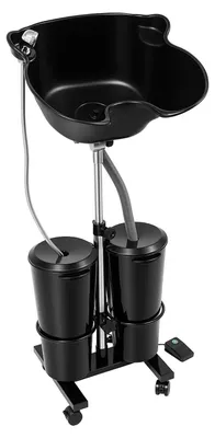 Produktbild von Mobiles Shampoo Waschbecken - Friseurwaschbecken - Doppelbehälter-Design - Höhen- und neigungsverstellbar - Mit Rollen - Schwarz