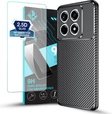 Produktbild von Handy Hülle für Xiaomi 14T mit 9H Displayglas Displayschutz Plus Carbon Look Cover Case Schutzhülle Farbe: Schwarz