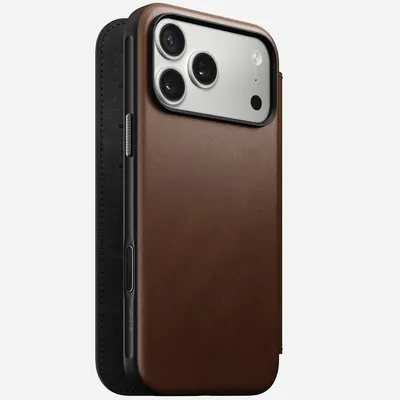 Zdjęcie produktu dla Nomad Modern Leather Folio - Brązowe etui skórzane z klapką dla iPhone 17 Pro Max (6.9")
