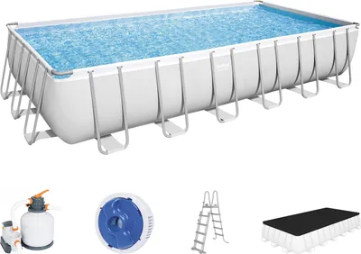 Produktbild von Power Steel™ Frame Pool Komplett-Set, eckig, mit Sandfilteranlage, Sicherheitsleiter & Abdeckplane 732 x 366 x 132 cm