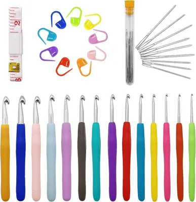 Imagen del producto de Juego de agujas de crochet, 14 unidades, tamaños de 2,0 mm a 10,0 mm, ideal para principiantes