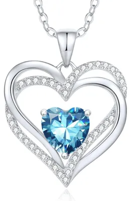 Immagine prodotto di Collana con ciondolo a cuore in argento sterling 925, ideale per compleanni, con pietra portafortuna per il mese di marzo