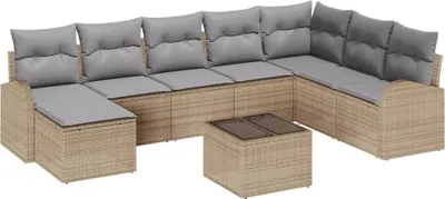 Immagine prodotto di Set di divani 9 pcs Beige e grigio chiaro polyrattan