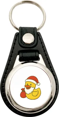 Produktbild von Huuraa Schlüsselanhänger Quietscheente Weihnachtsmann Comic Gummiente Metall mit Kunstleder Schlüsselring Einkaufswagenchip Geschenkidee