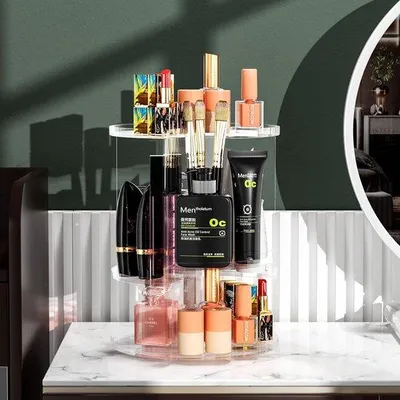 Image de Armoire à cosmétiques, étagère pivotante à 360 degrés, transparente, en plastique