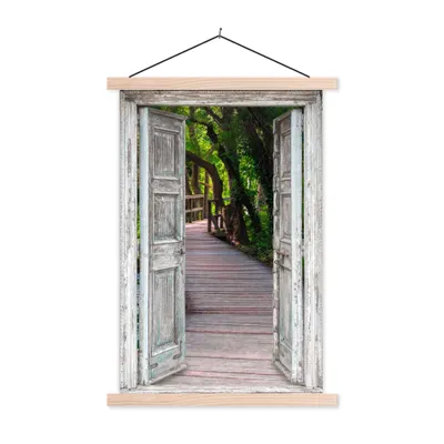 Produktbild von MuchoWow® Textilposter Brücke - Wald - Aussicht 40x60 cm mit holzfarbenen Rahmen - Poster