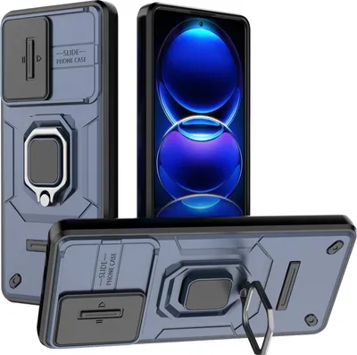 Image de Étui pour Xiaomi Redmi Note 12 Pro+ 5G étui double couche avec protection coulissante de l'appareil photo et support d'anneau, stand bleu