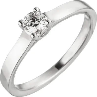 Produktbild von Ring Solitär Damenring mit Diamant Brillant schlicht, 585 Gold Weißgold Rosegold Innenumfang 60mm  Ø19.1mm