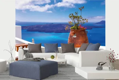 Produktbild von Vlies Fototapete INSEL SANTORINI 375 x 250 cm (inkl. Kleister) - Vlies Tapete, Wandtapete, Wandbilder - Tapete für Wohnzimmer Schlafzimmer, Büro, Küche - Montagefertig