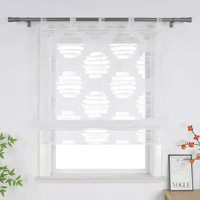 Produktbild von Joyswahl Raffrollo Mit Schlaufen Voile Küche Gardinen Modern Ausbrenner Raffgardinen Mit Kreis-Muster Transparent Weiß BxH 100x140cm