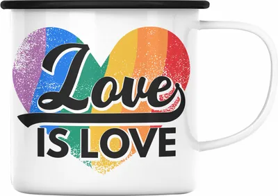 Produktbild von Trendation - LGBT Emaille Tasse Geschenk für Schwule Lesben Transgender Regenbogen Lustige Grafik Regenbogen Love Is Love (Schwarz)