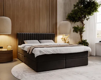 Obrázok produktu pre GrainGold posteľ Marbella 180x200 cm - posteľ 180x200, kontinentálna posteľ s podnožou - manželská posteľ s matracom - antracit (Monolit 95)