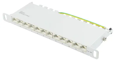 Imagen del producto de Panel de conexión Good Connections, 10 pulgadas, 12 puertos, 0,5HE, categoría CAT6a, blindado (STP), color gris