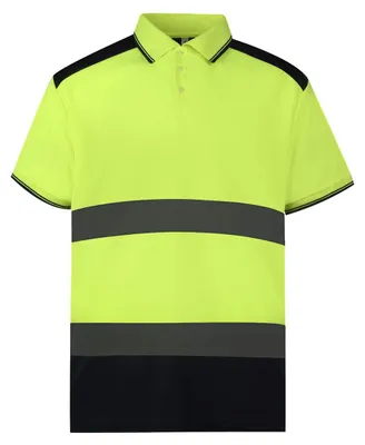 Productafbeelding van Yoko - Polohemd voor heren/dames, uniseks model FK2495 (maat L) (fluorescerend geel/marineblauw)