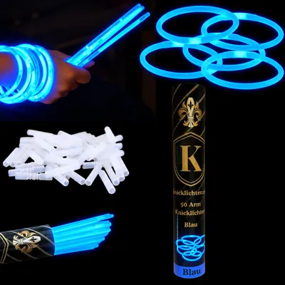 Produktbild von 50 Arm Knicklichter Blau, Leuchtstäbe Neon Party Deko, Glow Sticks