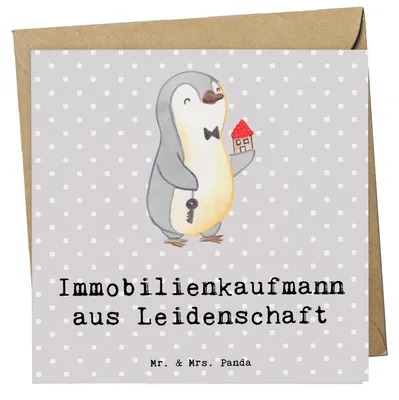 Produktbild von Mr. & Mrs. Panda Grußkarte Immobilienkaufmann Leidenschaft - Grau Pastell - Geschenk, anlasskarte, Glückwunschkarte, Immobilienmakler, faltkarte, Lustig, Ausbildung