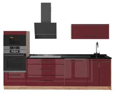 Imagen del producto de Mueble de cocina Vicco Fame-Line Rojo Burdeos alto brillo/Roble dorado 280 cm, ET Antracita, Model 64695