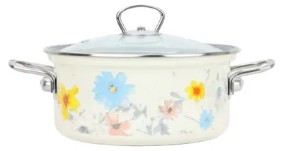 Zdjęcie produktu dla BELIS Emaliowany rondel z pokrywką ze szkła MEADOW 16 cm/1,4 l