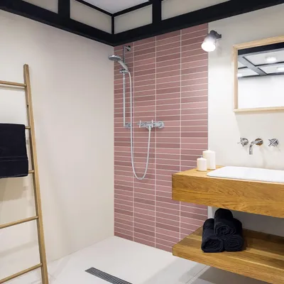 Produktbild von Duschrückwand mit Motiv selbstklebend - 0.35 mm Wandpaneel wasserfest Design rosa Fliesenoptik Unifarben Badrückwand fugenlos  Smart matt 80x210 cm
