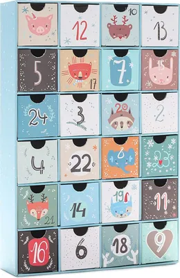 Produktbild von Kalendarz adwentowy BRUBAKER do wypełnienia - Animal Christmas Blue - kalendarz świąteczny DIY z 24 drzwiczkami na bony, słodycze i inne niespodzianki - 32,5 cm wysokości, wykonany z kartonu