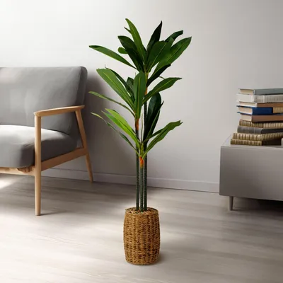 Zdjęcie produktu dla Duża sztuczna roślina - dekoracja wnętrz - Dracaena Fragrans - 1,1-1,2 m 1 sztuka [11906], Obraz wygenerowany przez AI