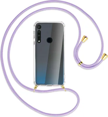Produktbild von Handykette Backcover-Schutzhülle mit Band (Metall goldfarben) für Motorola One Macro - violett