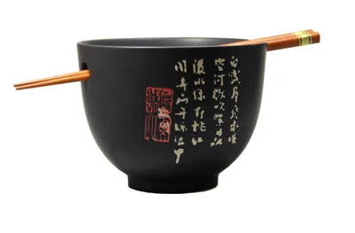 Produktbild von [ ZEIT SCHWARZ ] Soba Bowl / Suppen-/Nudel-/Reisschale + 1 Paar Essstäbchen