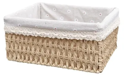 Zdjęcie produktu dla Koszyk wiklinowy - ręcznie tkany, z wierzchu wiklina - kolor beżowy - wymiary 26x20x12 cm