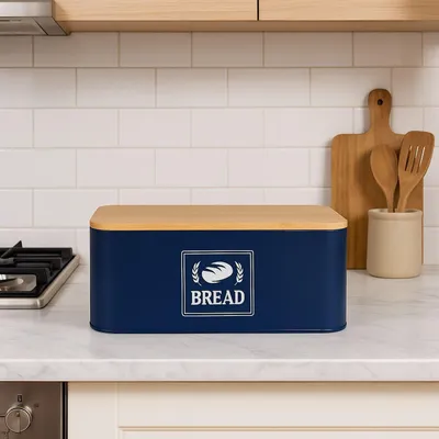 Obrázek produktu pro Chlebník s bambusovým víkem - retro design, kovové pouzdro