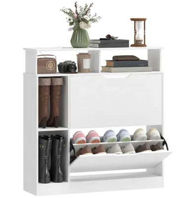 Produktbild von Schuhschrank mit 2 Klappen Schuhkipper mit Verstellbar Trennwand, offenem Fach 89 x 25 x 92 cm