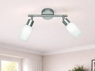 Obrázok produktu pre Stropné bodové svietidlo 2 plamene strieborné opálové sklenené tienidlá biele, šírka 25 cm - R80012007