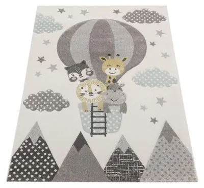 Produktbild von TT Home Kinderteppich 3D Optik Konturenschnitt Dschungeltiere Luftballon Motiv In Creme Größe 160x230 cm