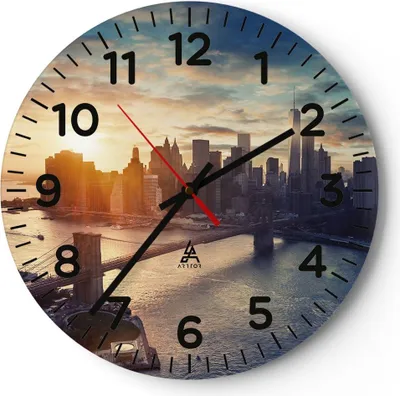 Produktbild von Wanduhr - Rund - Glasuhr - New York Stadt - 40x40cm - Schleichendes Uhrwerk - Lautlos - zum Aufhängen bereit - Dekoration Modern - Wanddekoration aus Glas - C4AR40x40-3733