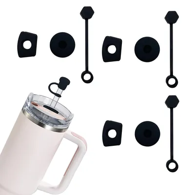 Produktbild von 3-teiliges auslaufsicheres Silikonstopfen-Set für Stanley Cup wiederverwendbare Stanley-Strohhalmabdeckungen(Schwarz)