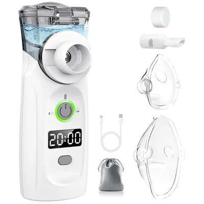 Produktbild von Inhalationsgerät tragbar Vernebler Set Mit USB Wiederaufladbar, Timer und Display, inhalator verneble Masken und Mundstück für Kinder und Erwachsene