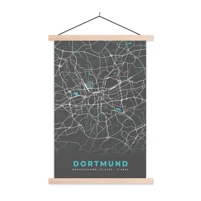 Produktbild von MuchoWow® Textilposter Blau - Deutschland - Karte - Stadtplan - Dortmund 60x90 cm mit holzfarbenen Rahmen - Textil
