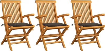 Produktbild von Gartenstühle mit Taupe Kissen 3 Stk. Massivholz Teak