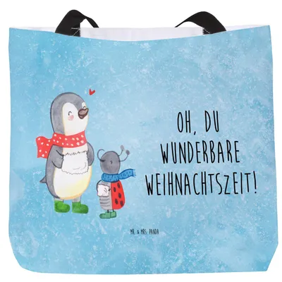 Produktbild von Mr. & Mrs. Panda Schultasche Smörle Winterzeit - Eisblau - Geschenk, Weihnachten Grüße, Laptoptasche, Reisetasche, Stoffbeutel, Weihnachtsgruß, Weihnachtszeit, Tote Bag