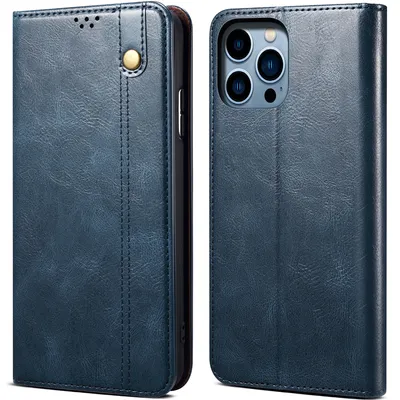 Obrázek produktu pro Pouzdro pro iPhone 15 Pro Max kožené flip pouzdro peněženka s funkcí stojánku modré