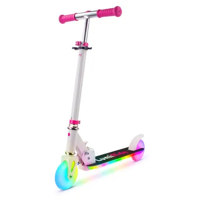 Produktbild von LUMI RIDE Kinder Roller Kinderscooter zweiradscooter mit LED Räder, Hinterbremsen, Höhenverstellbare, bis 50kg belastbar, klappbar weiß Sun Baby