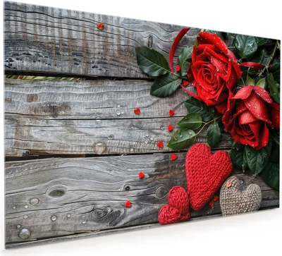 Produktbild von Küchenrückwand Spritzschutz Glas mit Motiv Rote Rosen und Herzen 40 x 40 cm