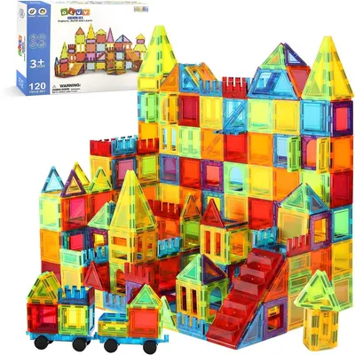Productafbeelding van Olvy Magnetische bouwstenen, 120 stuks – Montessori magnetisch speelgoed voor kinderen vanaf 3 jaar, compatibel met Magna Tiles & Magnetic Tiles, magnetische bouwstenen
