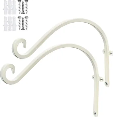 Produktbild von 2 Stück Hängepflanzenhaken für den Außenbereich (Weiß) – 30 cm lange Vogelfutterhaus-Wandhaken – Metall-Pflanzenhalterung zum Aufhängen von Blumen