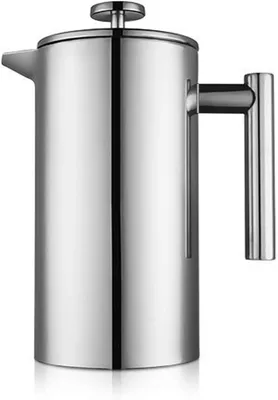 Obrázek produktu pro Kávovar French Press, 1,5 litru, nerezová ocel, dvoustěnná izolovaná konvice French Press Caffettiera se 2 extra filtry, stříbrná 1500ml