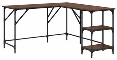 Zdjęcie produktu dla Biurko w kształcie litery L - drewno dębowe - 139 x 139 x 75 cm - drewno i metal - biurko komputerowe z miejscem do przechowywania