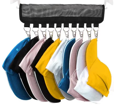 Image de Porte-vêtements pliable et portable avec crochets, clips et organiseurs pour casquettes, chapeaux et accessoires de voyage