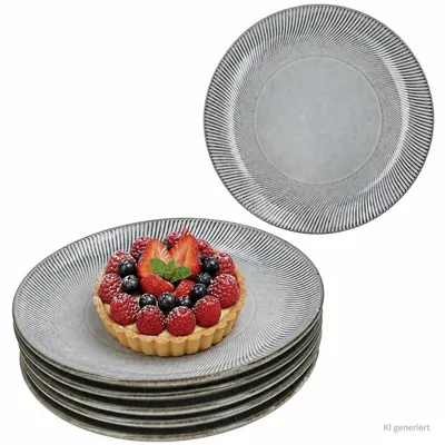 Produktbild von 6er Set Sid light Kuchenteller Ø22cm Steingut Dessert Relief Frühstück