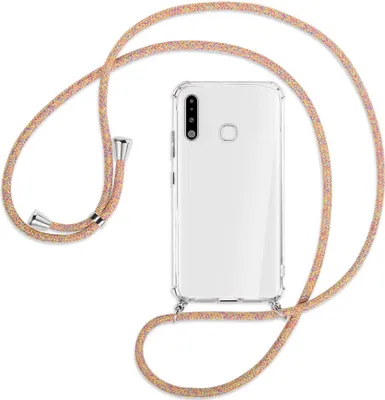 Produktbild von Handykette Backcover-Schutzhülle mit Band (Metall silberfarben) für Samsung Galaxy A70e - Rainbow